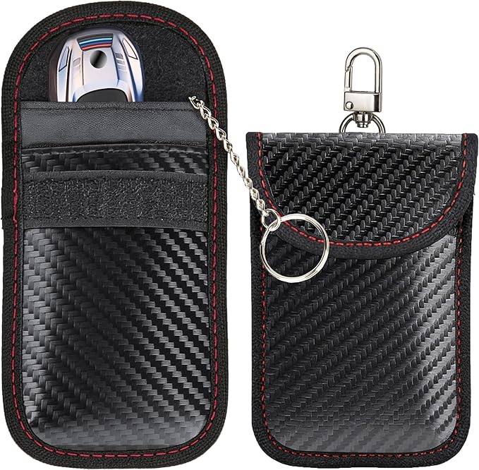 2 Pcs Faraday Bag for Car Keys, RFID Signal Blocking Pouch, Anti-Theft Key Fob Protector, Cell Phone Signal Blocker Case, Car Key Fob Cage (Medium)