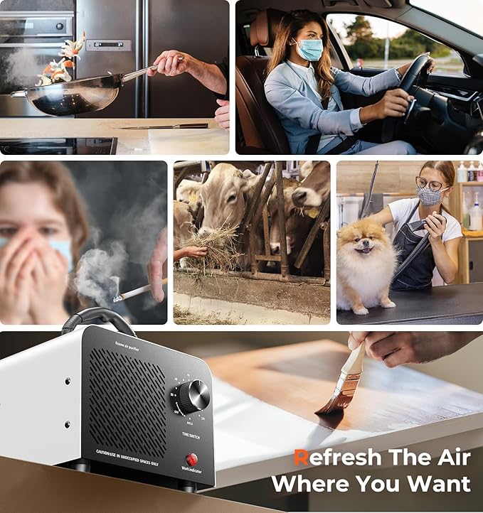 Ozone Generator, 48,000mg/h High Capacity O3 Machine for Large Spaces Up to 4,000 Sq Ft, Portable Odor Eliminator for Car, Home, Basement, Smoke, Pets, and Commercial Use, White