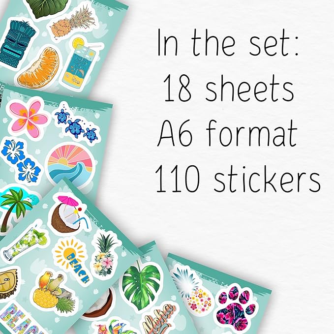 BulbaCraft Tropical Stickers, Beach Stickers for Water Bottle - Tropical Party suppliess & Decorations, Waterproof Vinyl Hawaiian Decals, Aloha Decals, Gifts for Women & Men