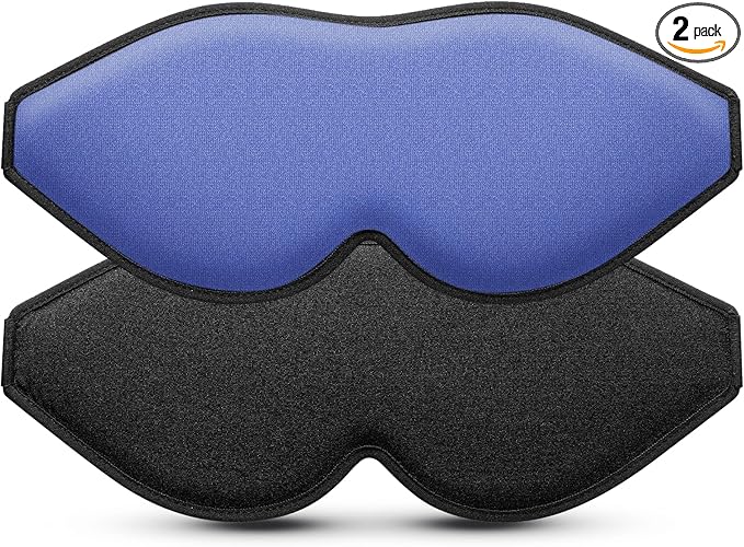 Sleep Mask (Black) + Eye Mask Sleeping (Blue) for Women Men Side Sleeper, Light Blocking 3D Contoured Cup Sleeping Mask, Soft Breathable Sleep Eye Mask with Adjustable Elastic Strap