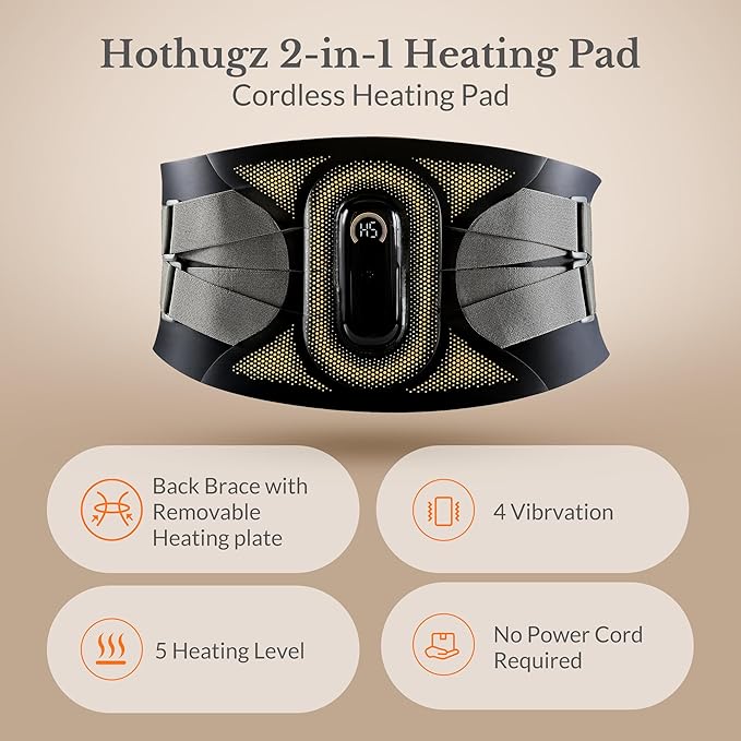 Portable Heating Pad with Massager for Back Pain Relief, Cordless Smart Voice Lower Back Massager, Heated Back Brace, Birthday Gift for Dad Mom Women Men, 2500mAh Battery, 5 Heat Auto-Off 38"