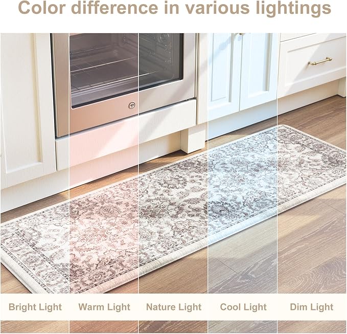 KIMODE Anti Fatigue Mats for Kitchen Floor,Kitchen Rugs Sets of 2 Non Slip,Padded Cushioned Kitchen Floor Mats,Memory Foam Kitchen Mat for Sink Laundry Office Desk,17"x29.5"+17" x47”,Khaki