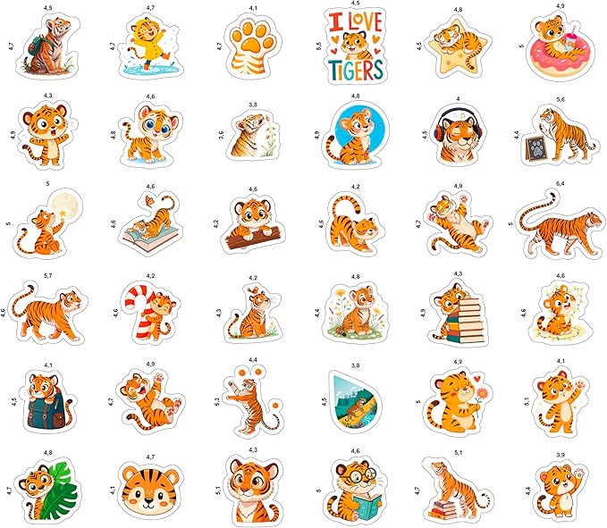 100Pcs Tiger Stickers Waterproof or Laptop - Tiger Gifts & Party Supplies - Jungle Animals Stickers, Wildlife Decals - Gift for Women & Men