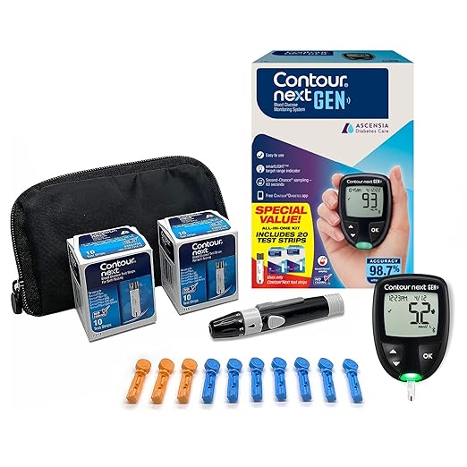 Ascensia CONTOUR NEXT GEN Blood Glucose Monitor All-In-One Kit with 20 Test Strips, Accurate Blood Sugar Monitor, Easy-to-Use Glucose Meter, Portable and Reliable Diabetes Testing Kit