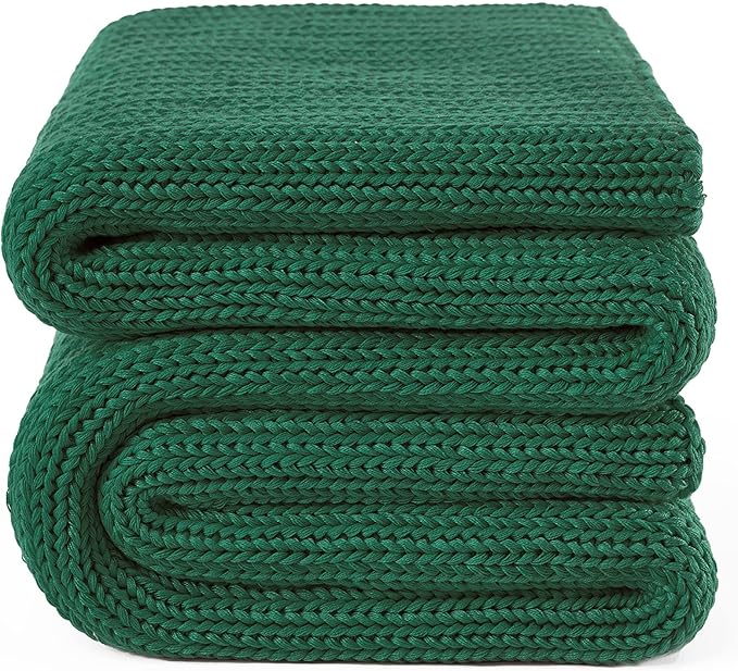 Guohaoi Knitted Weighted Blanket for Adults (Green 60"x80" 12lbs) No Beads Cooling Throw Blanket for Hot Sleepers, Home Decor Breathable Chunky Knit Heavy Blanket Use on Queen/King Size Bed