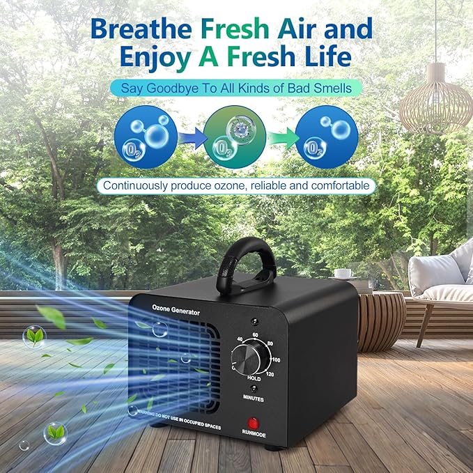 Ozone Generator 65,000mg/h,Commercial/Home Ozone Odor Eliminator, Portable High-capacity O3 Ion Deodorizer, Suitable for 4500 Square Feet of Cars, Pets, Kitchens, Smoke-filled Spaces(Black)