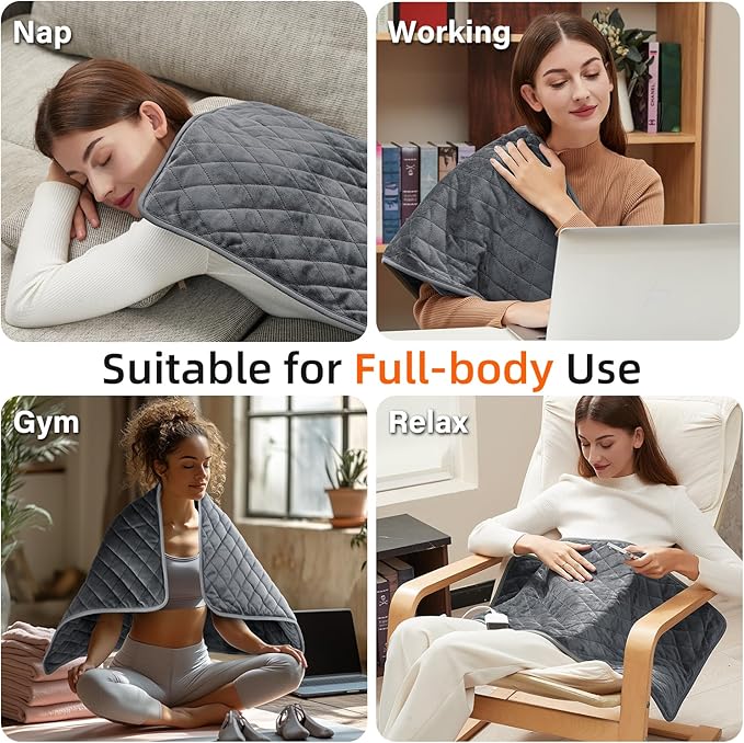 33''x17'' Extra Large Heating Pad for Back&Cramps Relief, XL Electric Heating Pads for Neck Shoulder Pain Relief Heat Pad Upgraded 6 Heat Settings, 4 Timer Options Auto Shut-Off Machine Washable Gray