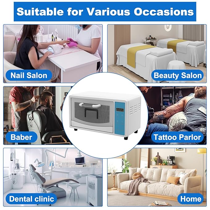 Sterilizer for Nail Tools, 10L Multifunctional Nail Tool Cleaning Machine, Nail Tool Sterilizer with 167℉ Hot Air, Adjustable Tiers, LED Display, For Hair, Salon, Spa, Nail, Salon (Blue)