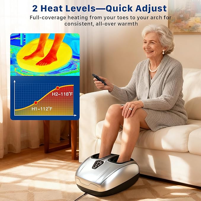 Shiatsu Foot Massager with Heat : 2026 Upgraded Deep Kneading Foot Massager Machine with Vibration & Compression for Plantar Fasciitis & Neuropathy - Relax for Office Home Use, Silver