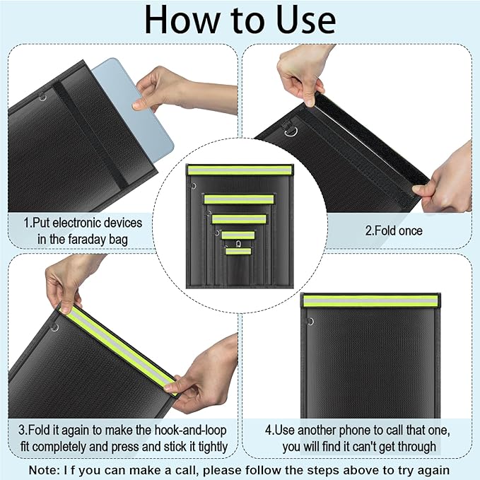yaokvide Large Faraday Bags with Reflective Strip - 5 Pack Faraday Cages for Laptops & Tablets & Phones & Car Keys, Faraday Key Fob Protector, Fireproof & Waterproof Anti-theft Signal Blocking Pouch