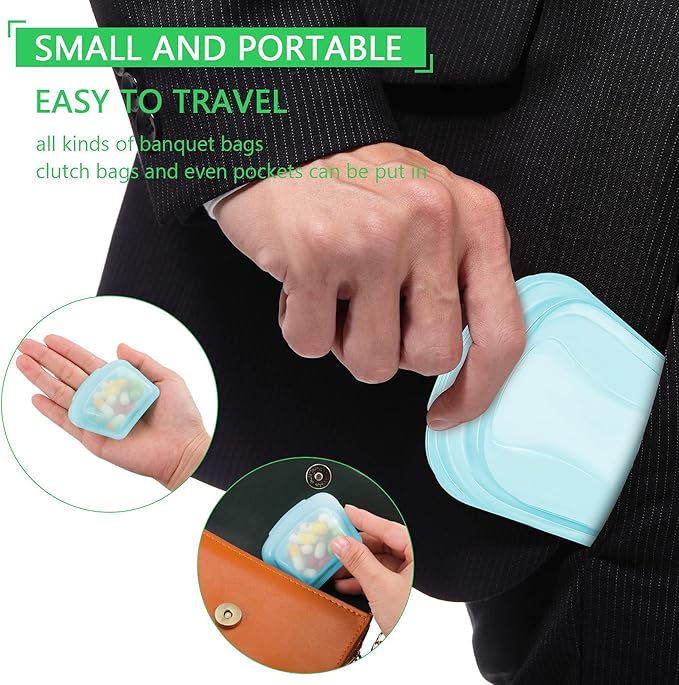 Nuenen 4 Pieces Small Portable Open Pill Pouch Silicone Medicine Pouch Bag Reusable Medicine Storage Pocket Clear Travel Pill Bag Resealable Organizer Pouches(Blue, Rose Gold)