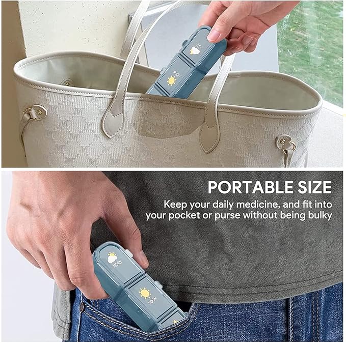 Weekly Pill Organizer,3-Times-A-Day 7 Day Pill Box Large Compartments, Removable Secured Outer Box Air Tight Travel Medicine Container for Purse, Pocket Vitamins Supplements Holder