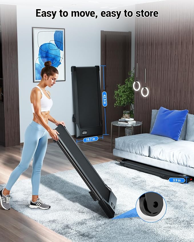 DeerRun Under Desk Walking Pad Treadmill for Home & Office, 6% Manual Incline, 0.6–3.8 MPH Walking Speed, 300 lb Capacity, App & Remote Control