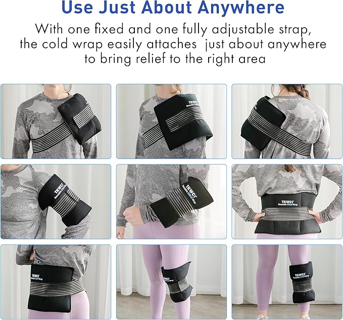 Oversize Universal Flexible Gel Cold Wrap - Ice Pack With 2 Straps for Instant Therapy Relief, Back, Shoulder, Elbow, Wrist, Hip, Foot Compress for Swelling, Pain, Sprains & Aches (Black)