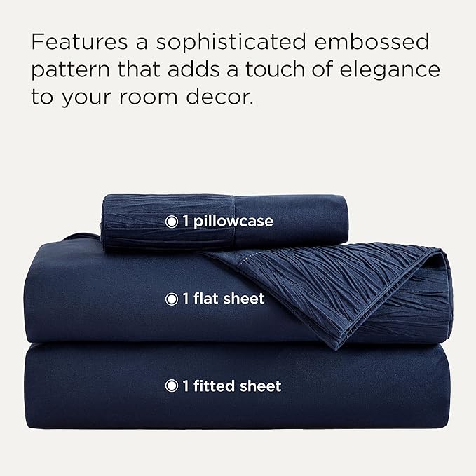 Bedsure Twin Sheets Set - 3 Pieces Soft Twin Bed Sheets - Breathable & Cooling - Hotel Luxury - Easy Care Polyester Microfiber Bedding for Women, Men, Navy
