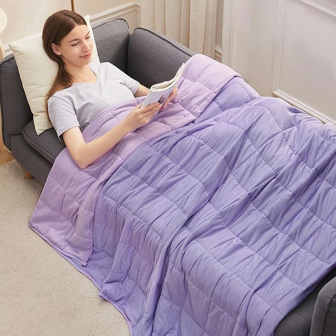 Weighted Blanket Twin Size 15bls, Cooling Blanket for Adult Hot Sleepers, Soft Bed Blanket Universal to All Seasons, 48''x72'' 15 LBS, Purple