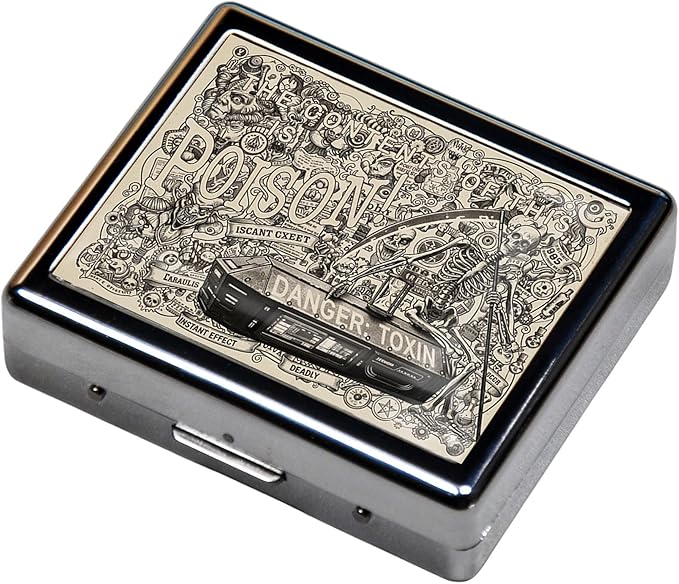 Silver Vintage Pill Box 7 Day Metal Pill Box with Mirror and 8 Compartments Cute Travel Pill Organizer for Purse (The Skull on The Coffin)