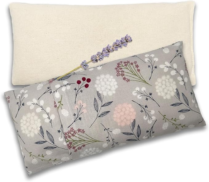 100% USA Handmade, Washable Cotton Eye Pillow 9", Moist Heat Eye Compress, Hot/Cold Rice & Lavender Therapy Pack (Berry Leaves, Lavender + Rice)