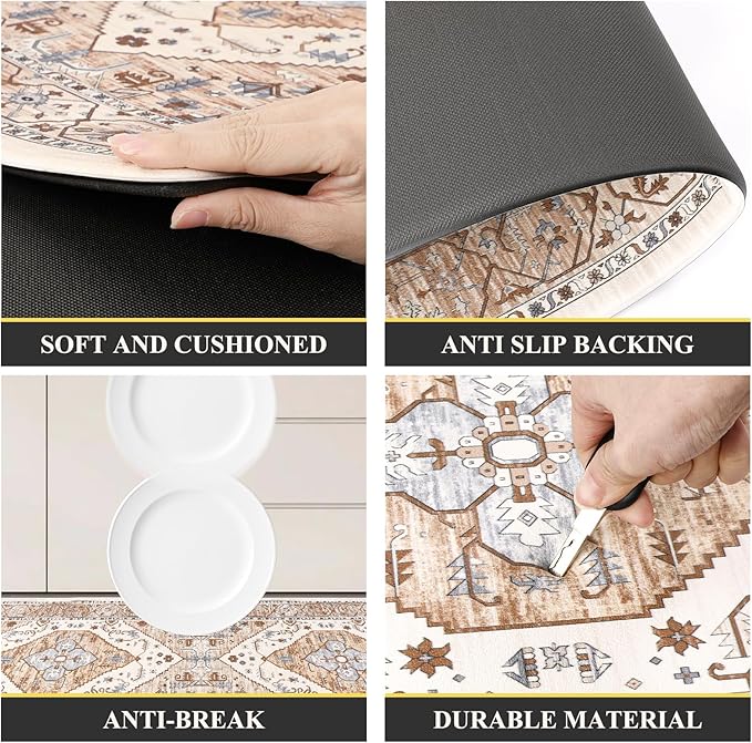 Pauwer Anti Fatigue Kitchen Mats for Floor 2 Piece Set, Cushioned Memory Foam Kitchen Rug, Non Slip Kitchen Runner Rug Carpet, Waterproof Kitchen Sink Area Rug Comfort Standing Mat for Kitchen Laundry