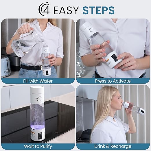 ECOFLOW Hydrogen Water Bottle Generator – Up to 5000PPB (5.0 PPM) SPE PEM Tech Water Ionizer – 10oz Portable Molecular H2 Maker, USB-C Rechargeable, LED Display – for Travel, Gym, Office