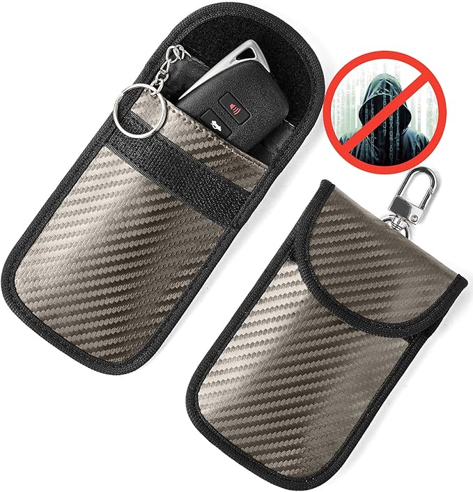 Upgraded Faraday Bag for Key Fob (2 Pack), Premium Faraday Key Fob Protector– Car RFID Signal Blocking, Car Security Protection, Anti-Theft Pouch, Anti-Hacking Case Blocker Light Bronze
