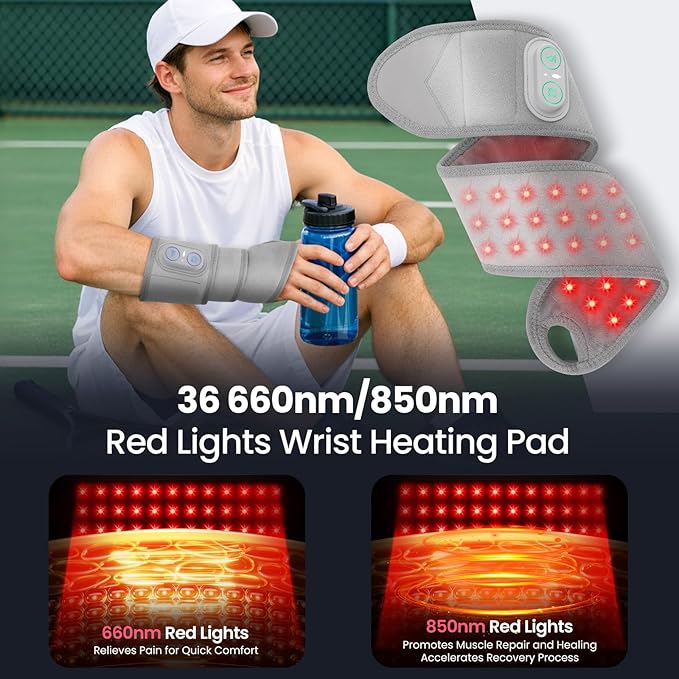 Cordless Wrist Heating Pad Wrap, Heated Wrist Brace with Vibration, Heated Wrist and Hand Massager, 3 Heat Levels, 3 Massage, Rechargeable Heating Pad for Wrist and Hand, Elbow, Ankle