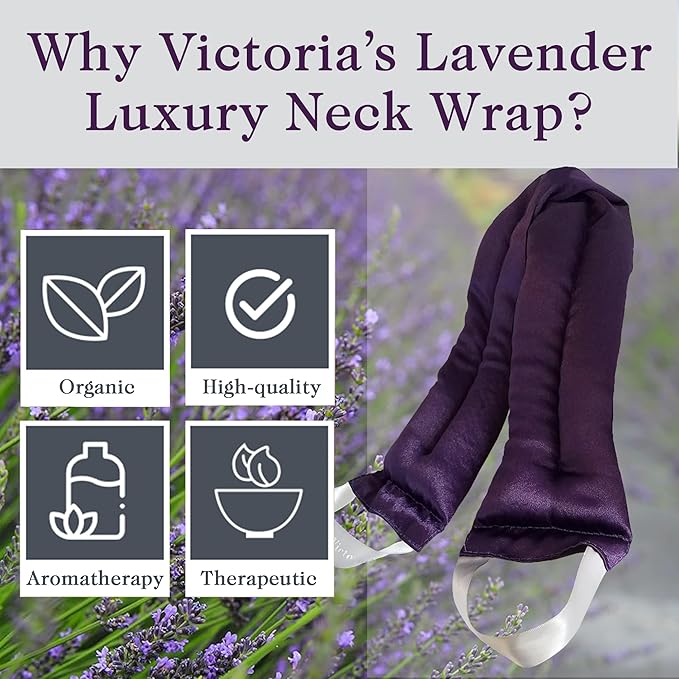 Victoria's Lavender Microwavable Neck Heating Pad – Extra Long Aromatherapy Wrap for Men & Women, Buds of Lavender Neck Wrap with Flax Seeds, Heated Neck Wrap, Relaxing Spa Gift Set Idea, Made in USA