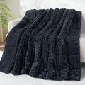 Drewin Weighted Blanket Queen Size 20lbs, Soft Cozy Jacquard Sherpa Weighted Blanket for Adults, 60 x 80 inches Bed Blanket for Sleeping, Cozy Fluffy Knitted Heavy Blanket, Grey Blue