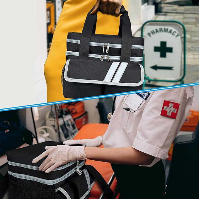 Double Layers Medicine Organizer Storage Bag with Dividers | Pill Bottle Organizer Bag | First Aid Bag | Medication Organizer Bag | Medical Bag for Medical Supplies & Equipment