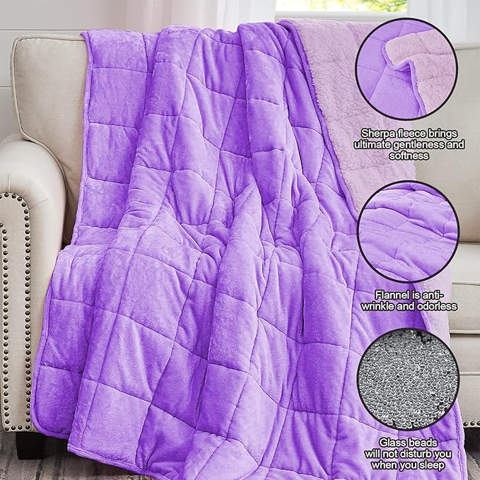 yescool Weighted Blanket for Adults (15 lbs, 60" x 80", Lavender) Heavy Blanket for Sleeping Perfect for 140-160 lbs, Queen Size Breathable Blanket with Premium Glass Bead, Machine Washable