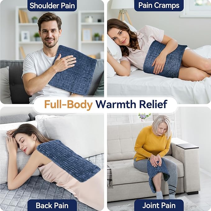 Heating Pad for Back Pain Relief, 24"x12" Electric Heat Pad for Neck, Shoulders, Cramps, Menstrual Pain, 9 Heat Settings & 4 Auto-Off Timers, Soft Flannel, 10FT Cord (Blue)