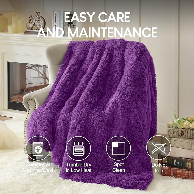 Cottonblue Weighted Blanket 20lbs 60x80 inches for Queen Bed, Faux Fur Sherpa Weighted Blanket for Adults, Plush Cozy Bed Blanket with Glass Beads for Calm and Relax, Purple