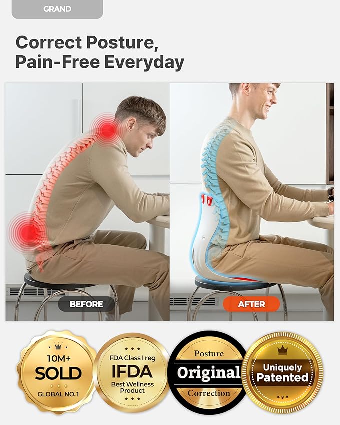 curble Grand(Extra Wide & Sturdy) – Ergonomic Back and Lumbar Support for Good Posture Correction and Back Pain Relief, Perfect for Office, Floor Seat, and Work from Home, Patented (Red)