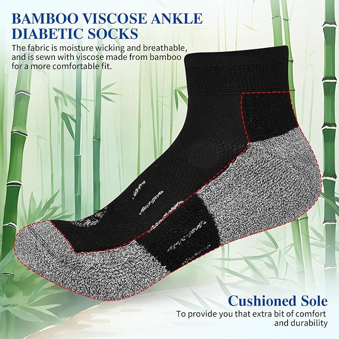 Diabetic Socks for Men,6 Pairs Ankle Mens Diabetic Socks,Diabetic Neuropathy Socks for Men Size 9-11/10-13/13-15.