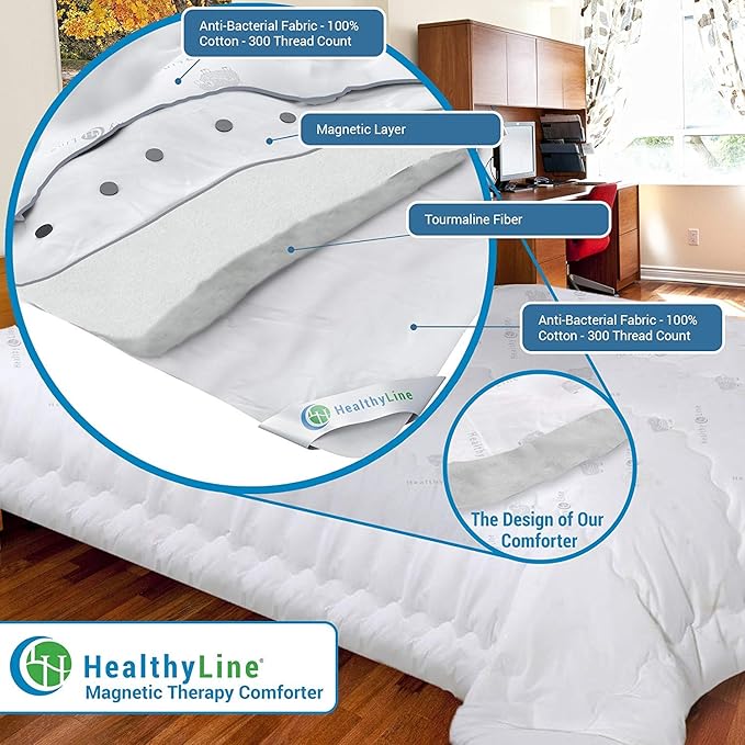 HealthyLine Tourmaline Fiber Filled Comforter - 233 TC Cotton Exterior, Lightweight, Breathable, Biomagnetic and Far Infrared Therapy (Full)
