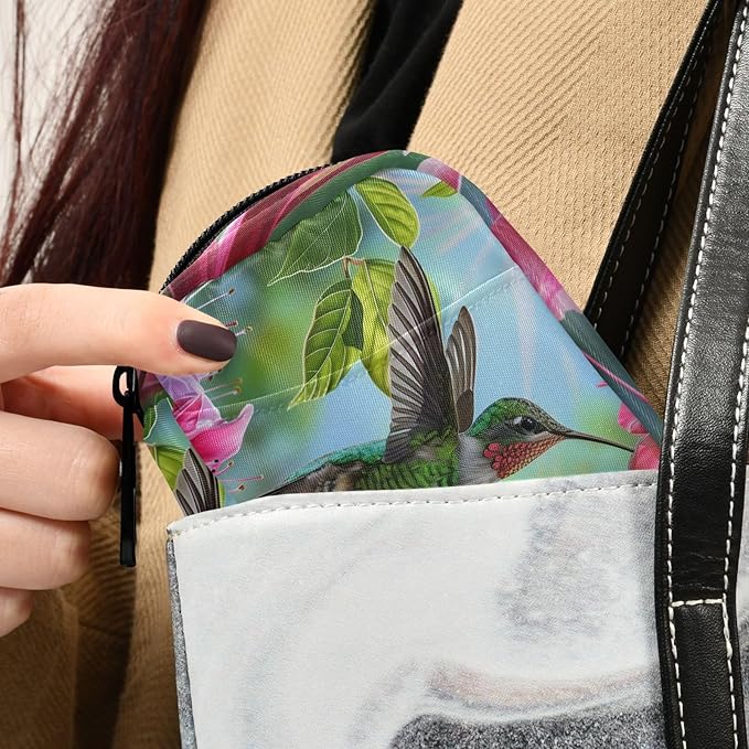 Pill Box Hummingbird Flower Bird 7 Day Pill Case Travel Pill Organizer Bag with Zipper Portable Weekly Vitamin Medicine Supplement Holder Pouch Bag