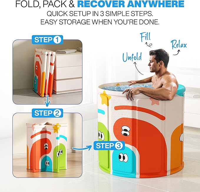 Foldable Portable Bathtub for Adults – 2-in-1 Hot & Cold Plunge, 105-Gal Large Capacity Collapsible Bathtub Adult, 6-layer Insulated Portable Soaking tub - Space-saving Design