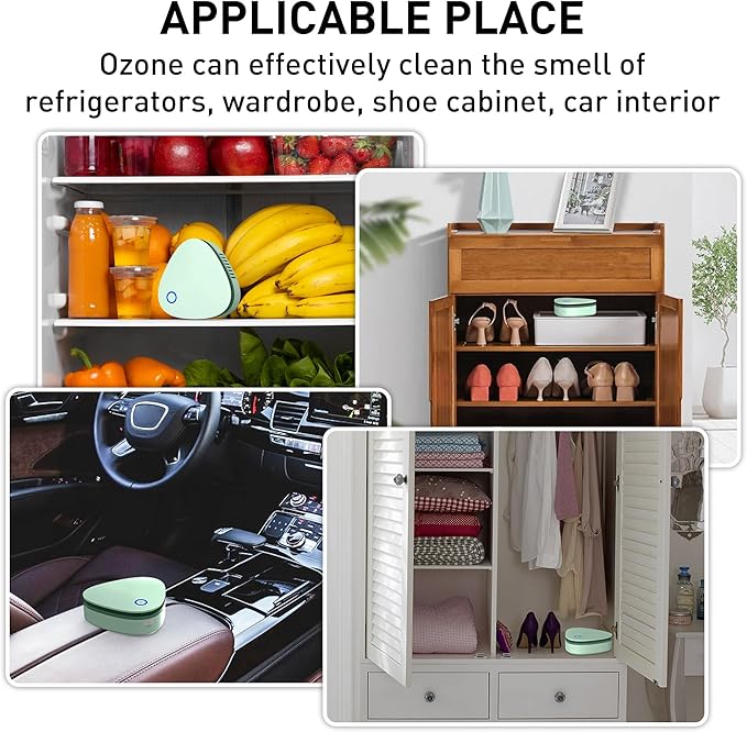 Mini Battery Powered 20mg/h Ozone Machine for Hunting Home Shoes cabinet Fridge Cat litter(green)