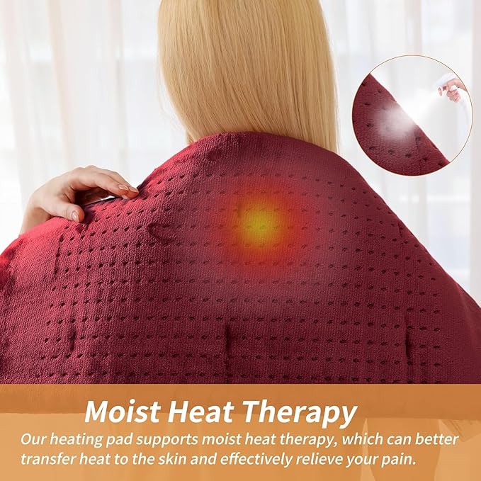 SAROO Heating Pad for Back Pain Relief,Massaging Weighted Heating Pads for Neck, Shoulder,Cramp,Portable Heated Pad with 3 Heat Settings & 6 Massage,18 Relaxing Combinations,Auto Off,20"*24",Wine Red