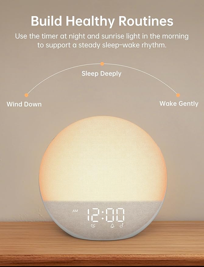 Sunrise Alarm Clock with Sound Machine: Gentle Wake Up Light & 7 Alarm Sounds for Bedroom - 3 Wake-Up Modes & 32 Volume Levels for Stress-Free Morning Putty