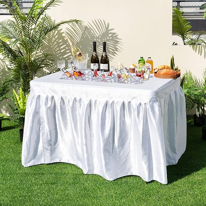 Giantex 4 FT Folding Ice Cooler Table for Parties with Drain, No Assembly Ice Bin Table with Removable Matching Skit, Portable Fill and Chill Table for Cooling Food Beverage, Picnic, BBQ, Tailgating