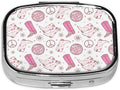 Pill Box-2 Compartment Small Pill Case Square Organizer Case with Mirror Portable Metal Medicine Box Travel Container for Pocket & Purse Women Men(Pink Western Girl)
