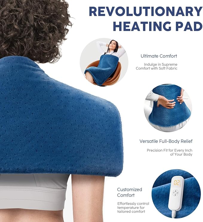 Heating Pad for Back Pain Relief, 33"x 17" Electric Heating Pad for Shoulder, Neck, Cramp, Menstrual Pain, Christmas Gifts for Women Men Mom Dad - 6 Heat Settings and Auto-Off, Moist/Dry Heat pad