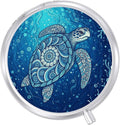 Round Pill Case Small Pill Box with Mirror Pocket 3 Compartment Vitamin Pill Medicine Case Organizer Pill Containers for Traveling Sea Turtle Wave One