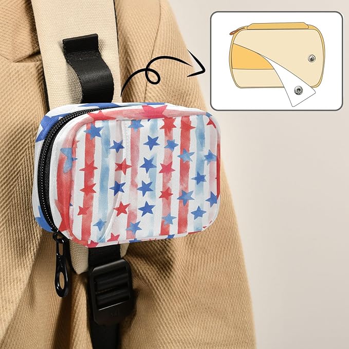 July 4th Stripes Stars White Travel Pill Organizer Case Box Container Weekly Portable Vitamin Medicine Holder Storage Bag with Zipper Removable