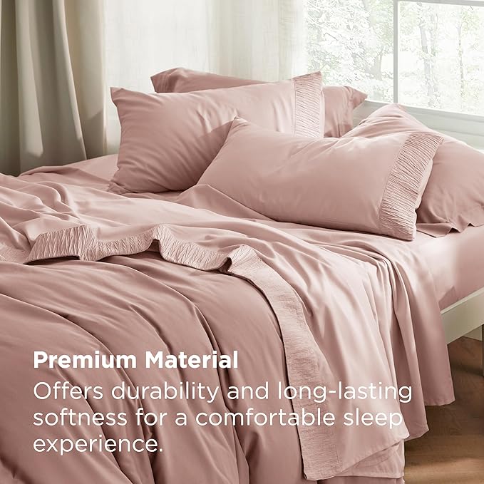 Bedsure King Size Sheets Set - 4 Pieces Soft King Sheets - Breathable & Cooling - Hotel Luxury - Easy Care Polyester Microfiber Bedding for Women, Men, Dusty Pink
