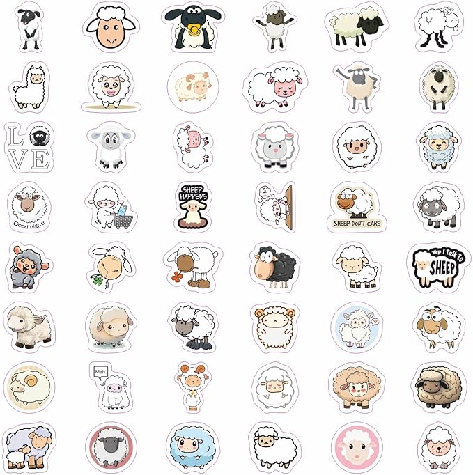BulbaCraft 100Pcs Sheep Stickers, Lamb Stickers, Sheep Gifts for Women, Lamb Party suppliess, Gifts for Women & Men