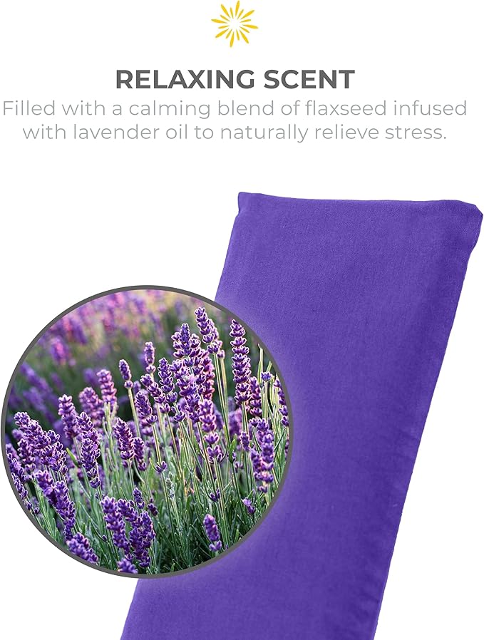 Sunshine Yoga 4-Pack Scented Sateen Eye Pillows, Low-Luster, 9’’ x 4’’ Flaxseed Weighted Eye Mask for Sleeping, Hot or Cold Eye Therapy for Relaxation, Migraine, and Headache, Purple