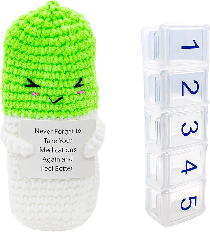 e-Pill 5 Times a Day Pill Organizer with Crochet Holder – Compact Medication Case for Daily Vitamins, Supplements & Prescriptions