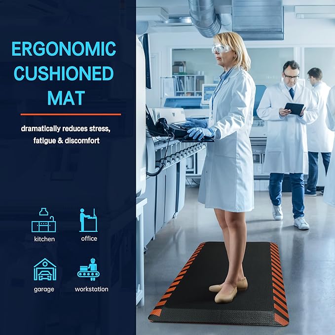 FEATOL Anti Fatigue Mat Industrial, Ergonomic Standing Floor Mat for Work for Stand -Safety Support for Leg & Back Pain(Orange Border, 20" x 32", 1PC)